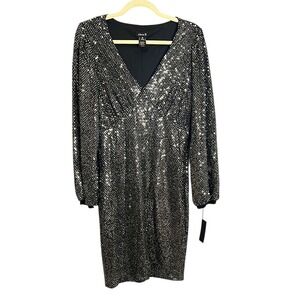 Alexa B Womens Size 10 Silver Sequin V-Neck Long Sleeve Sheath Dress VTU003460RS